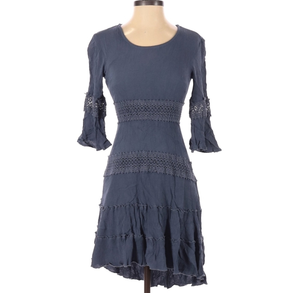 Solitaire Navy Blue Peasant Dress Boho Size XS Half sleeves Ruffles